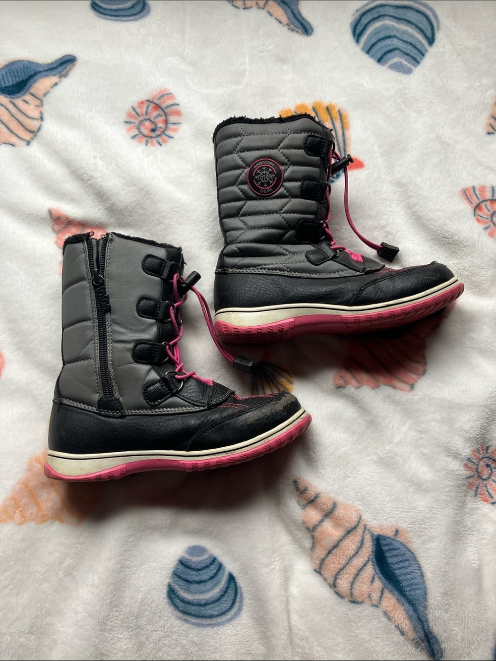 totes Kids Gray and Pink Insulated Snow Boots